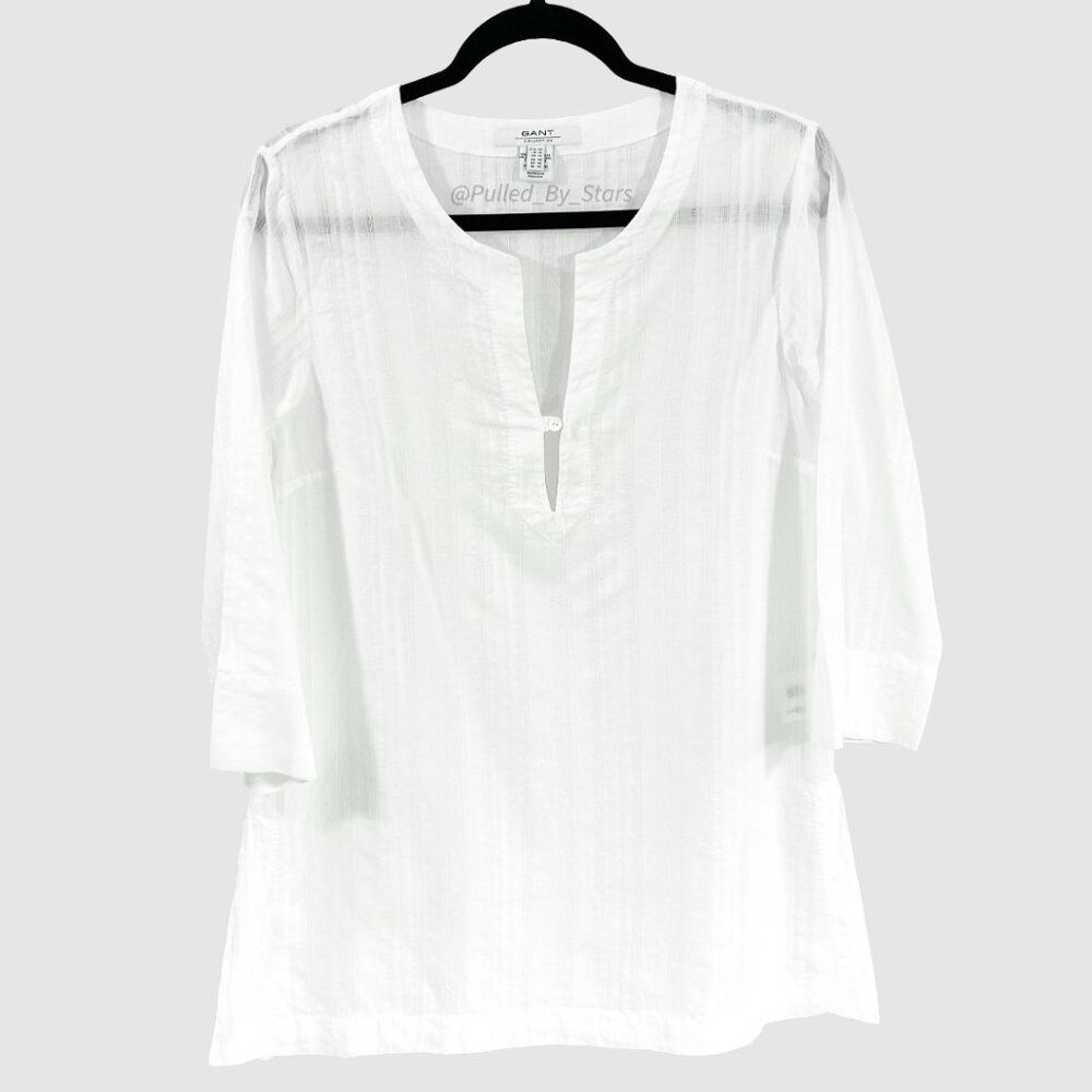 THE GANT COLLECTION White Cotton 3/4-Sleeve V-Neck Pullover Tunic US Size 10